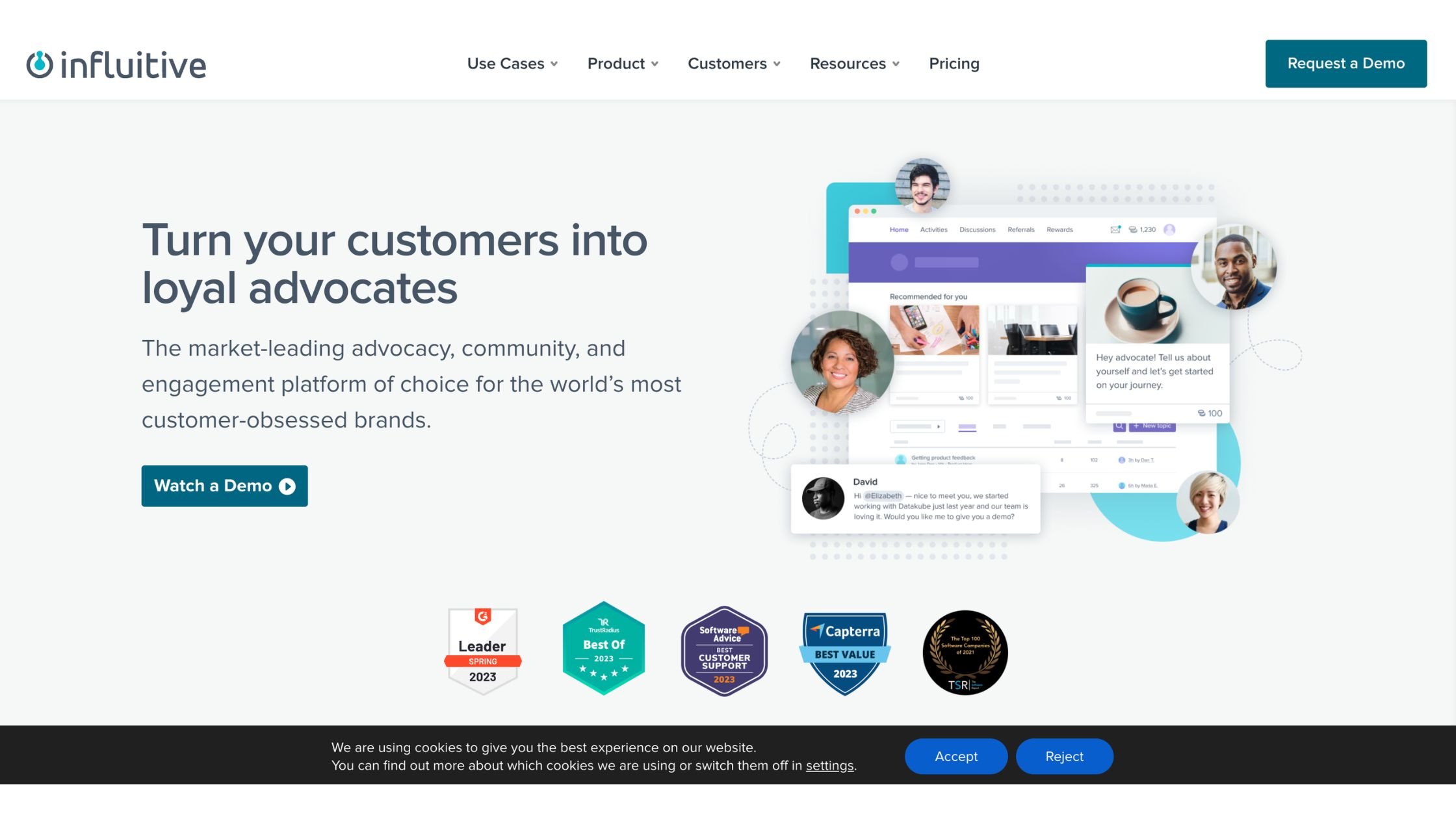 influitive home page screenshot