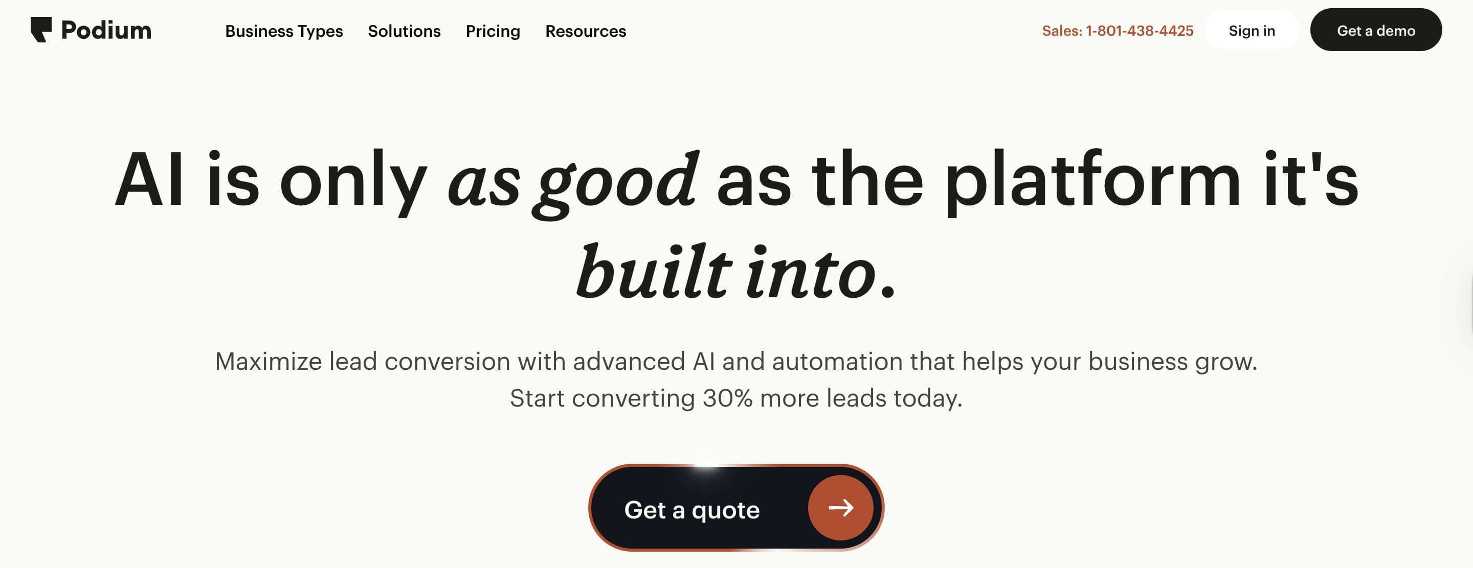screenshot of podium homepage