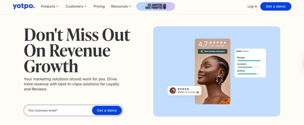 screenshot of yotpo homepage