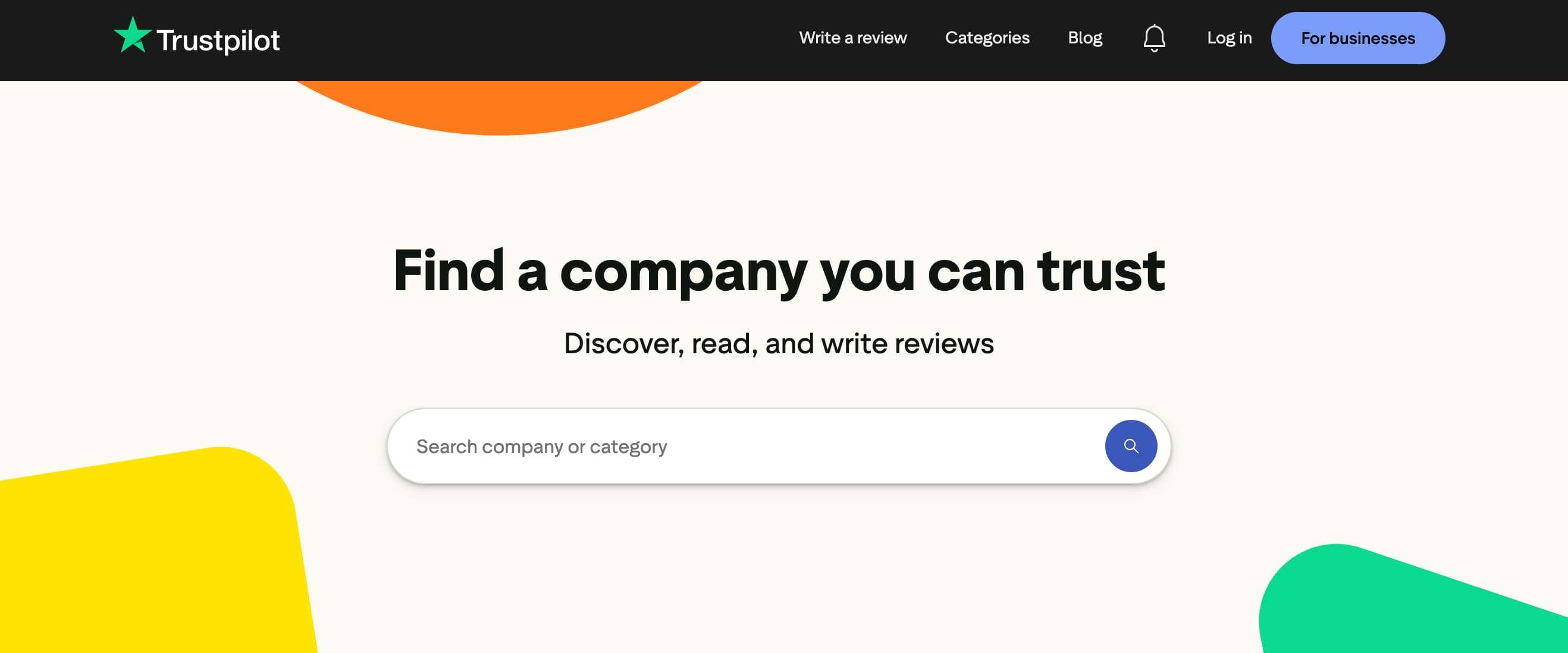 screenshot of Trustpilot homepage