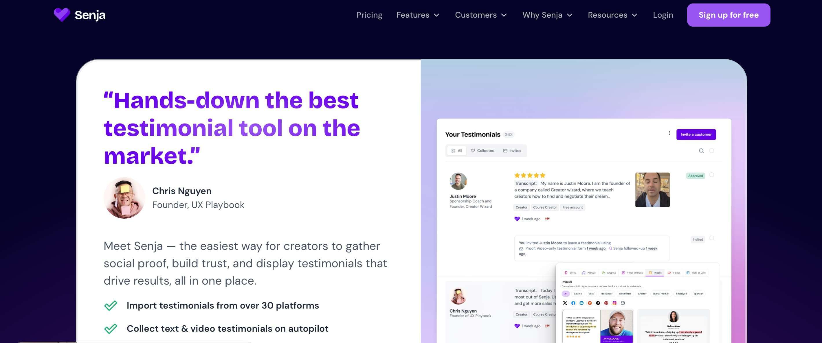 Screenshot of Senja homepage