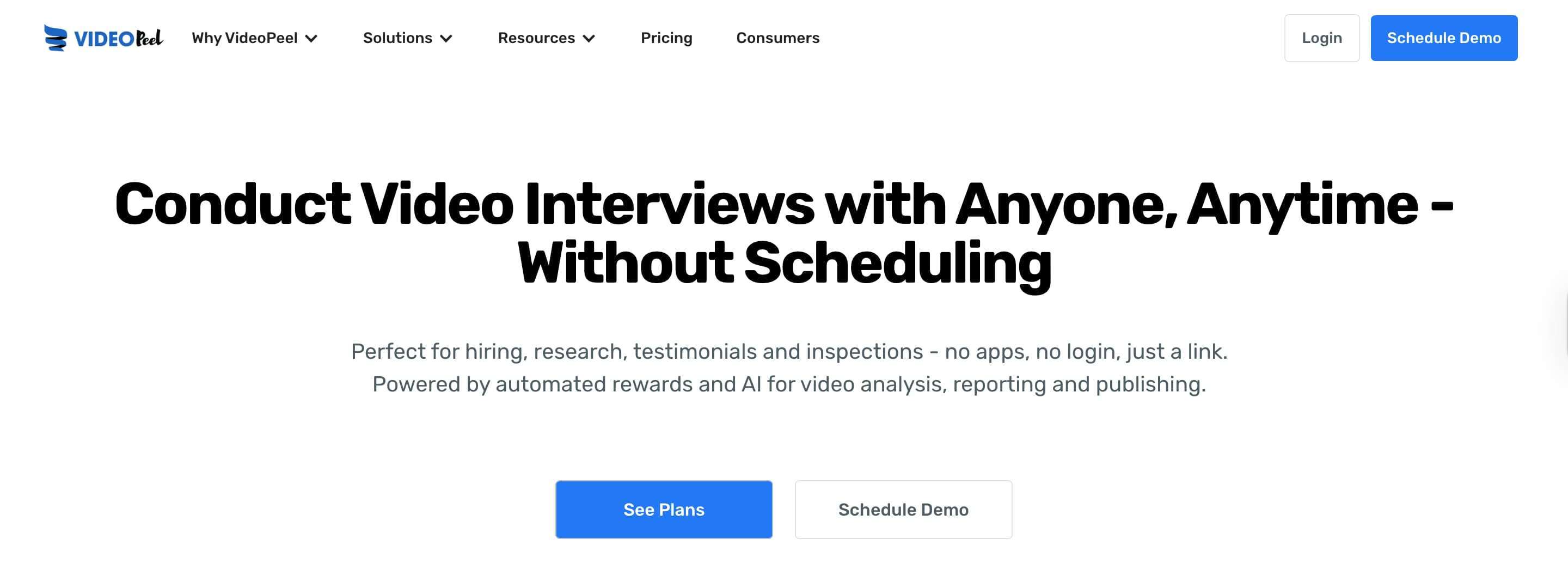 Screenshot of videopeel homepage