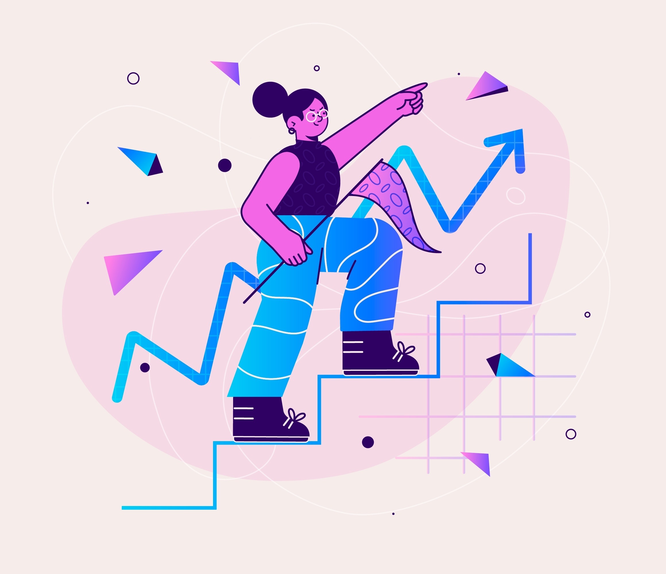 Illustration of a woman climbing up the stair